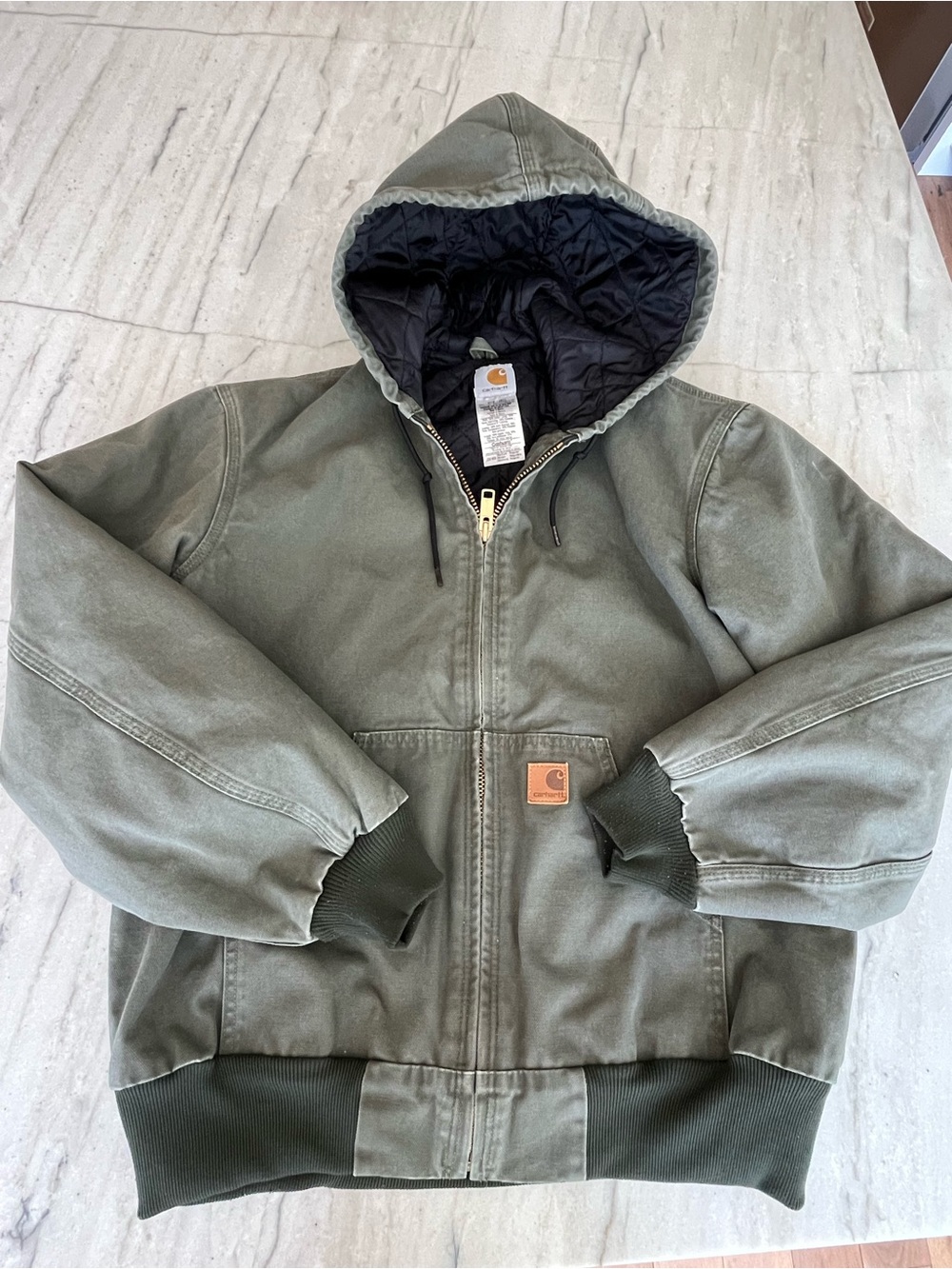 Vintage Carhartt Green Duck Canvas Quilt Lined Hooded Jacket Men Med J280 MOS